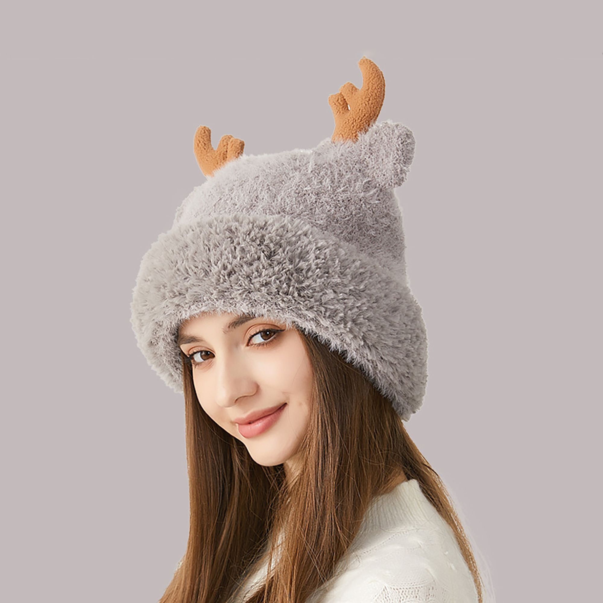 Anna-Kaci Women's Reindeer Antler Fleece Hat - Cute & Warm Winter Accessory