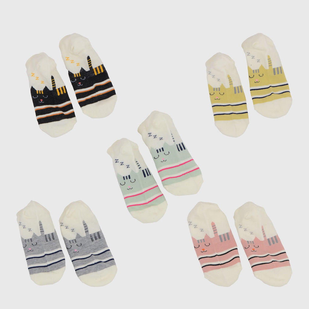 Anna-Kaci Adorable Cat - Print No Show Socks Soft for Casual 5Pk