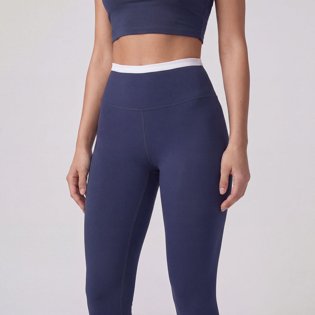 High Waist Contrast Waistband Full Length Active Leggings for Workouts and Everyday Wear