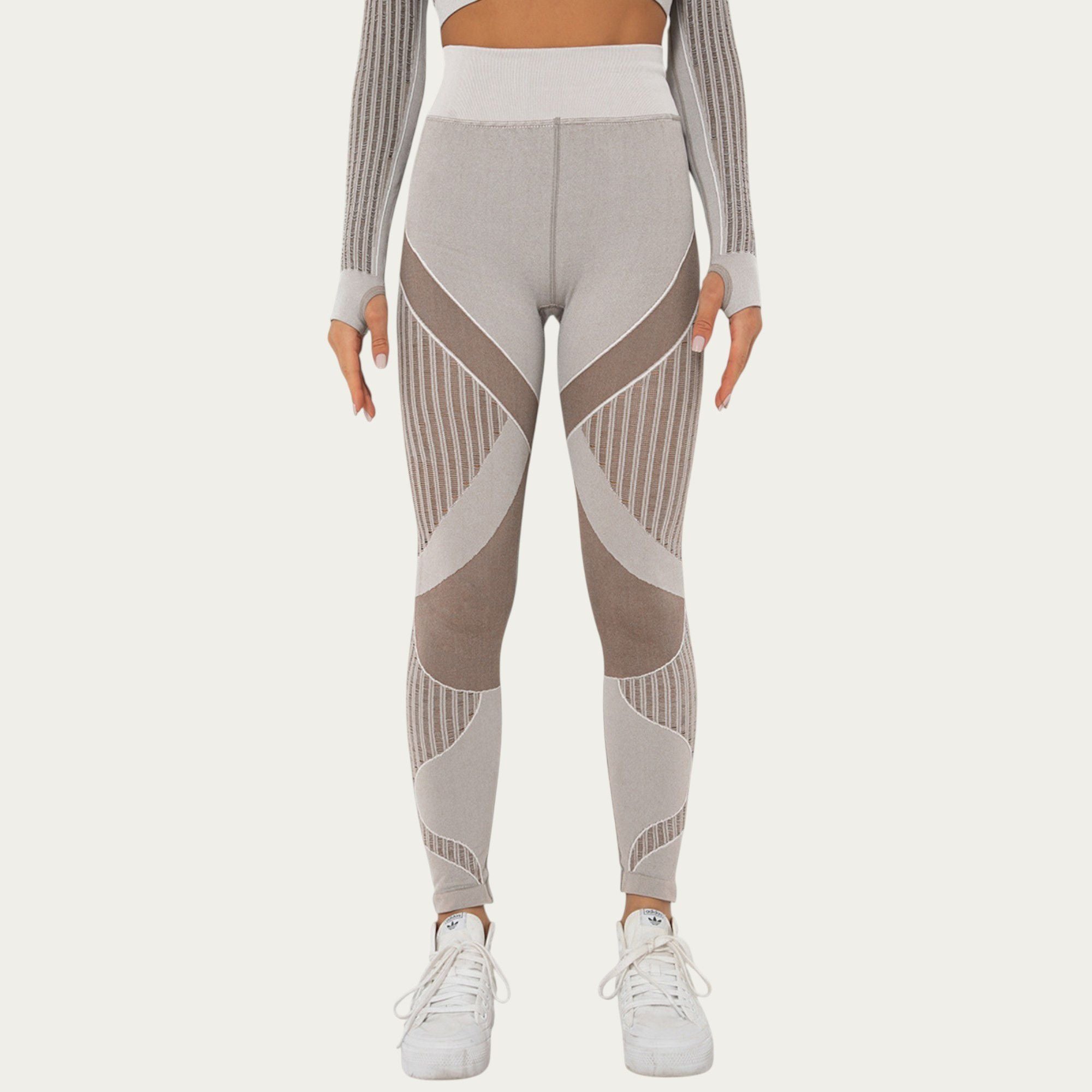 Anna-Kaci Active Women's Seamless Patterned Leggings with Ribbed Details and Contouring Panels