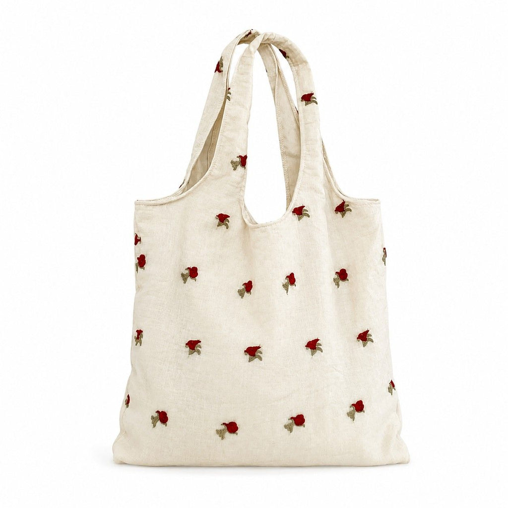 Ditsy Floral Embroidered Shoulder Tote Bag Soft Lightweight Slouchy Everyday Carryall85