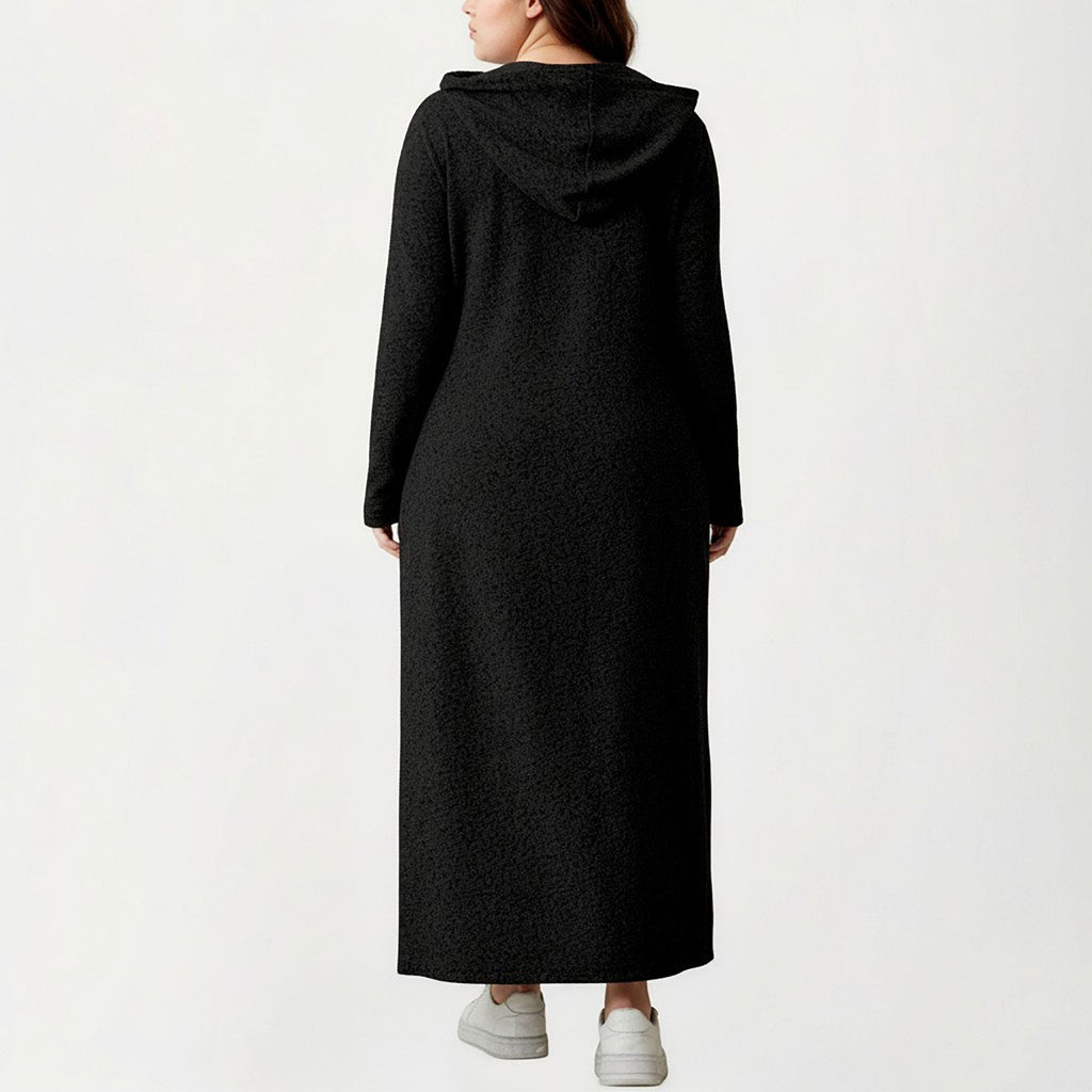 Anna-Kaci Women's Plus Size Long Sleeve Hooded Maxi Dress with Relaxed Fit Silhouette and Soft Flowy Hem