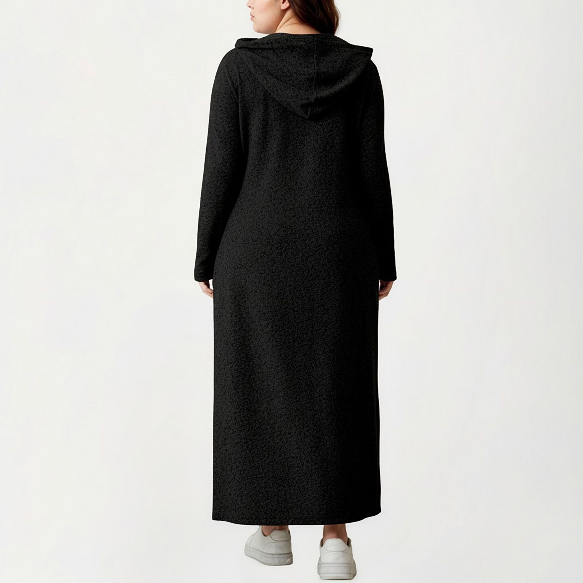 Anna-Kaci Women's Plus Size Long Sleeve Hooded Maxi Dress with Relaxed Fit Silhouette and Soft Flowy Hem