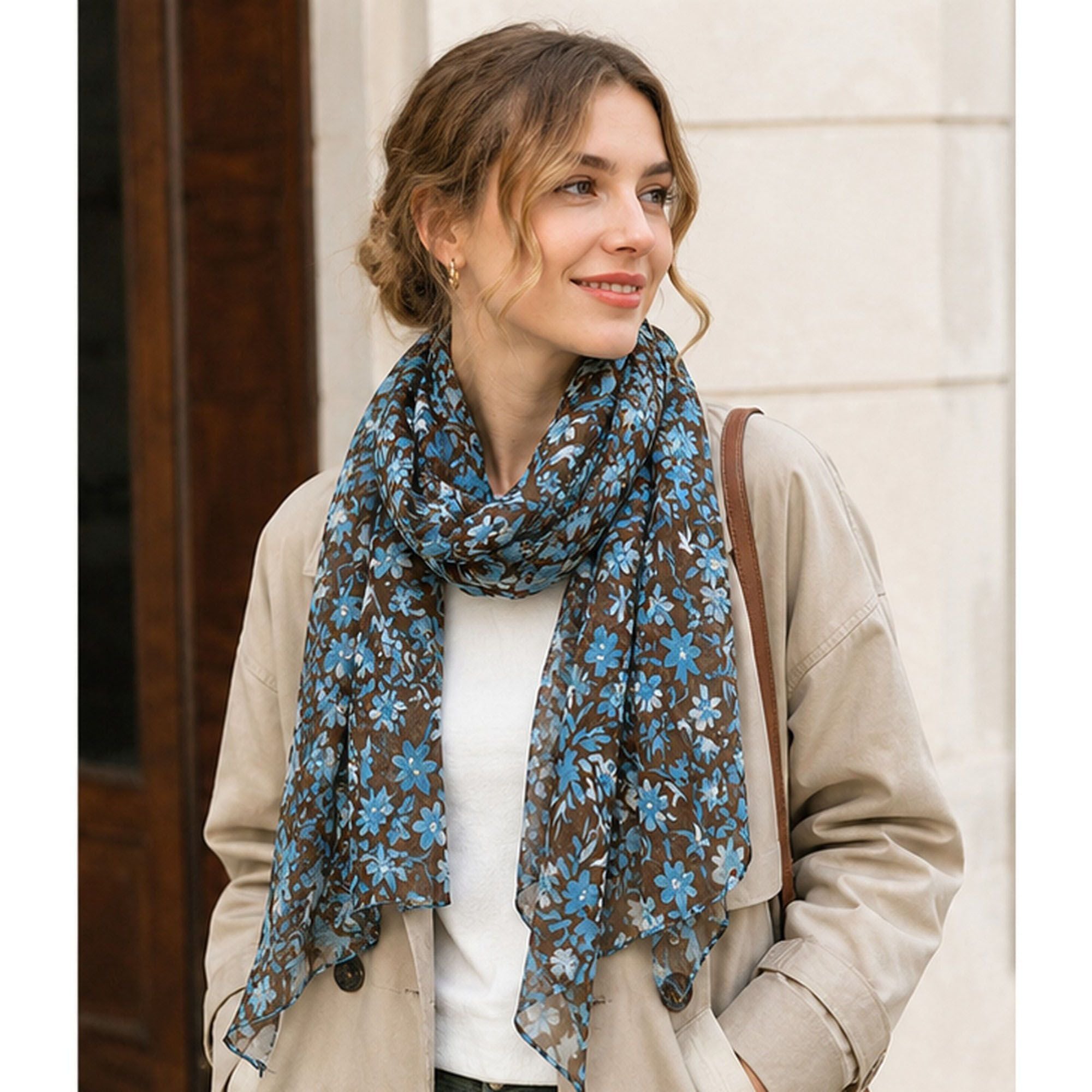 Lightweight Abstract Floral Sheer Long Scarf