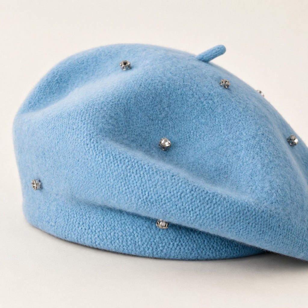 Rhinestone Studded Knit Wool Beret