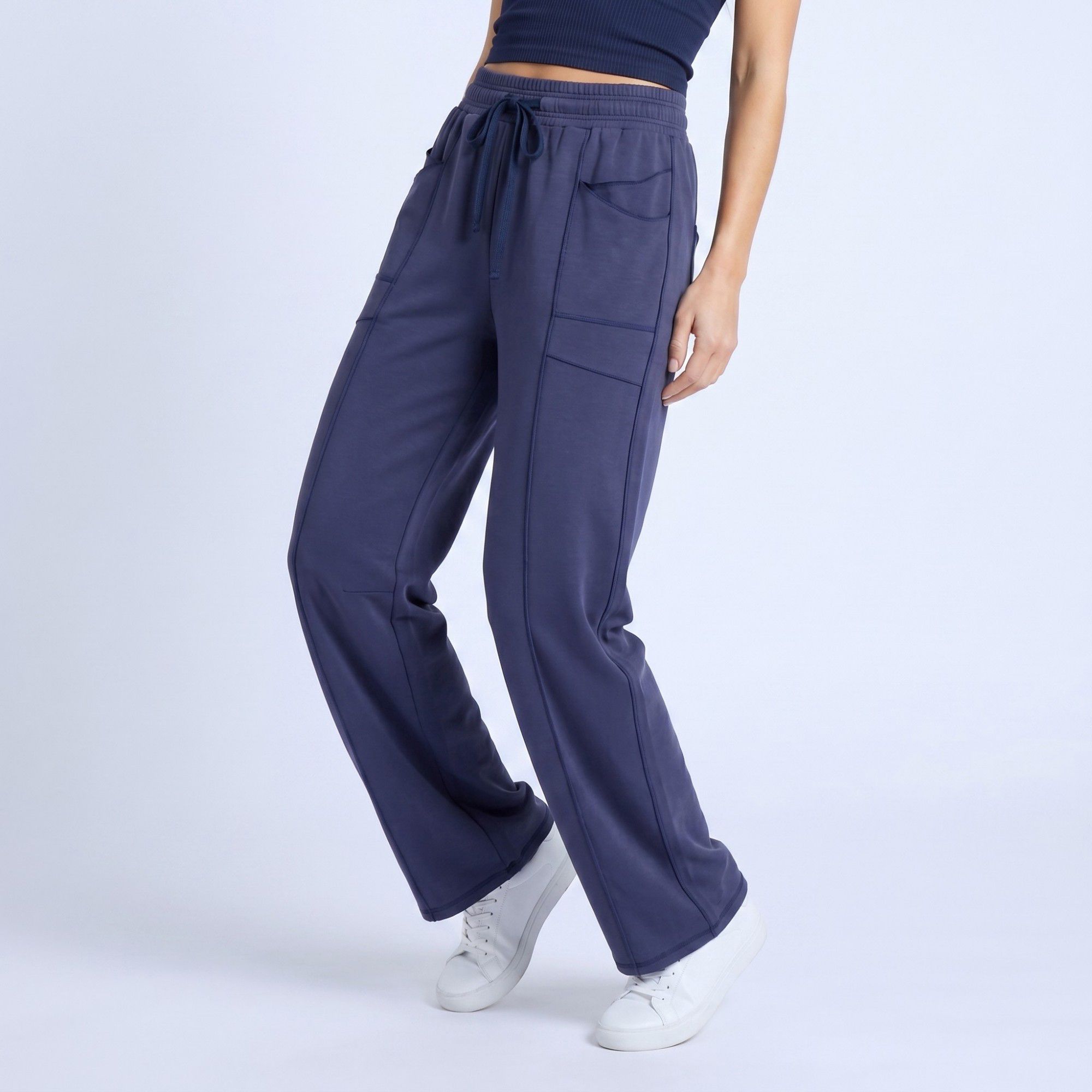 Anna-Kaci Women's High Rise Drawstring Wide Leg Utility Pants with Patch Pockets