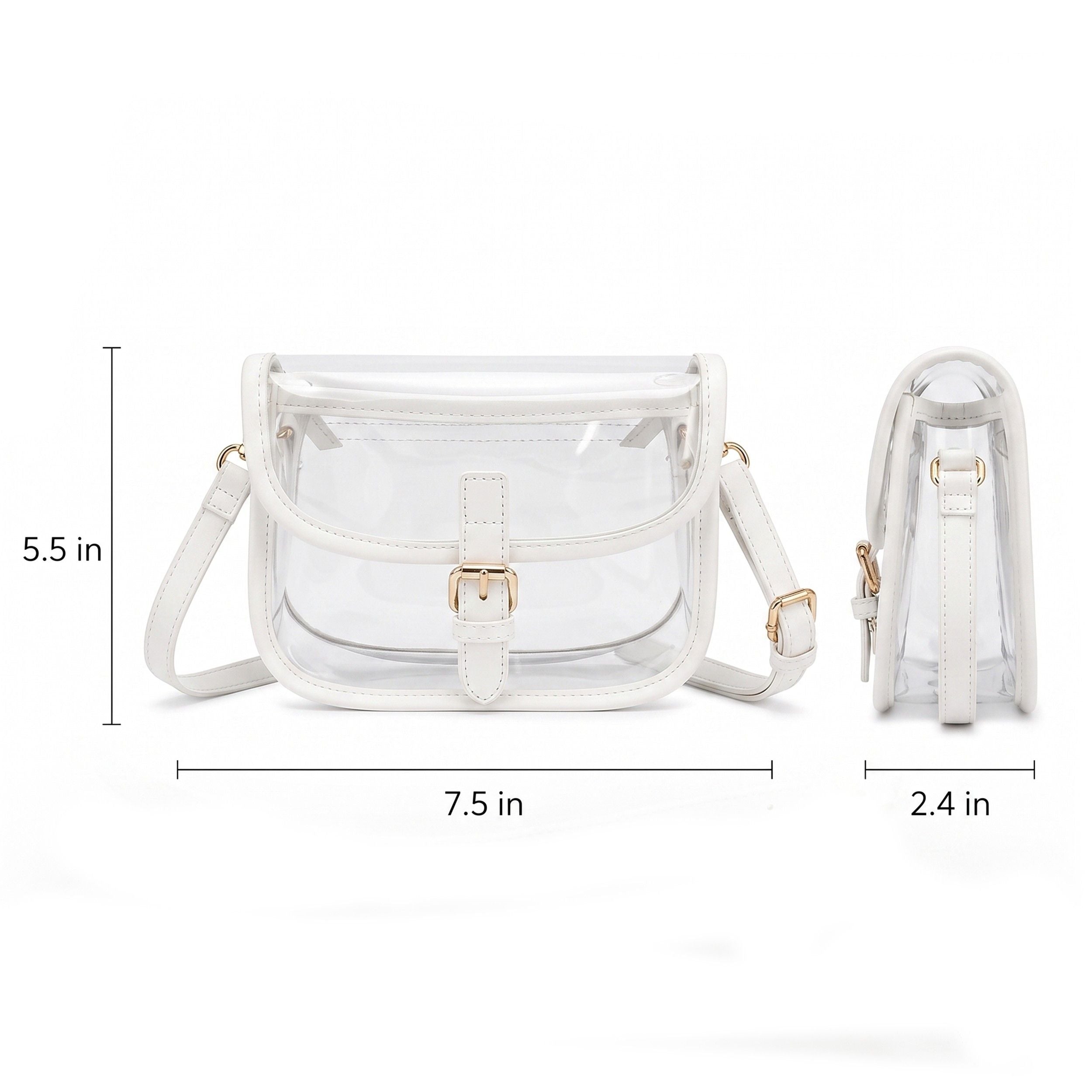 Clear Crossbody Handbag with Adjustable Strap and Buckle Flap Closure