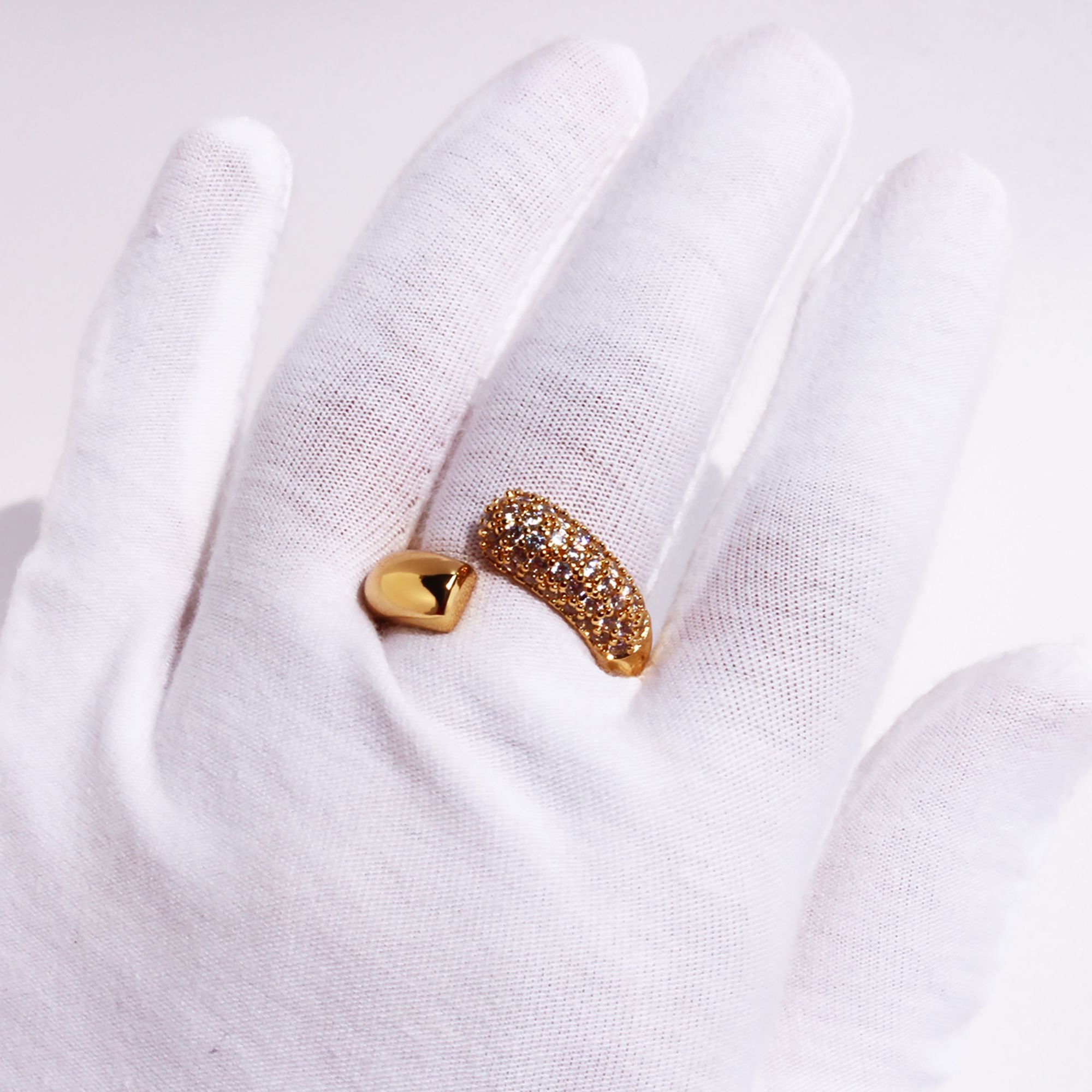Women's Open Cuff Ring with Crystal Accents - Adjustable Luxury for Daily & Special Occasions