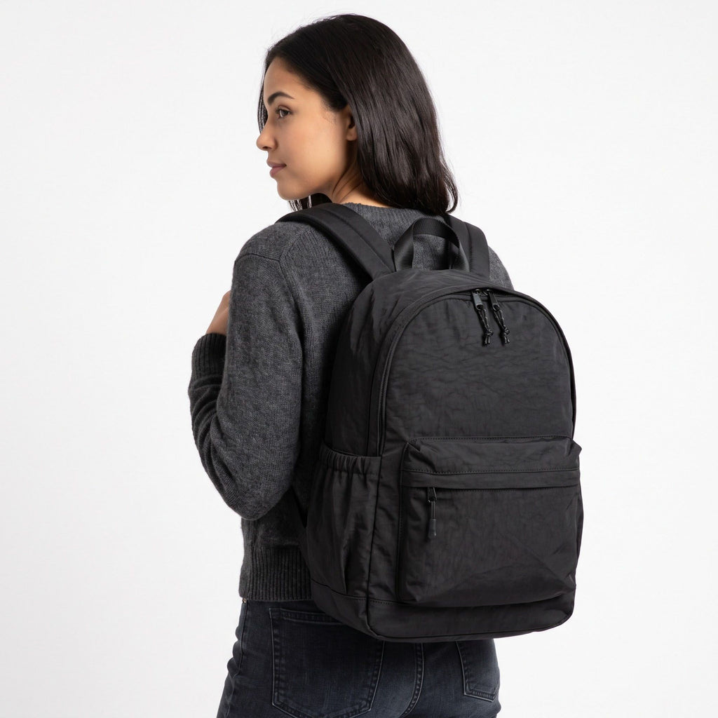 Lightweight Crinkle Multi-Pocket Backpack with Padded Straps and Side Pockets