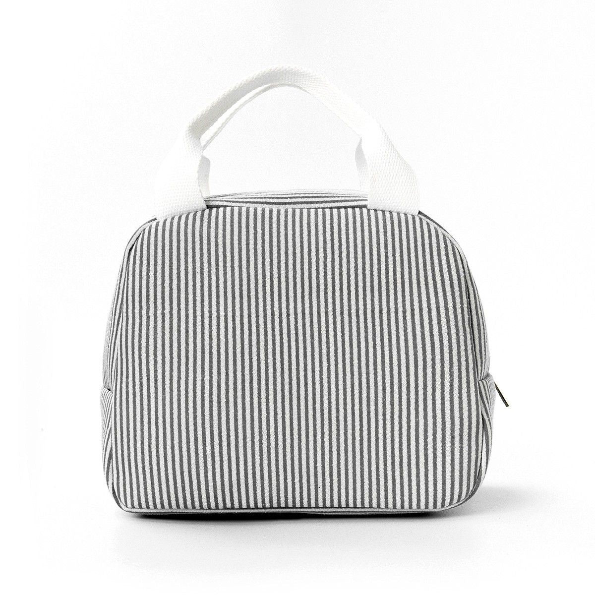 Striped Insulated Lunch Tote Bag with Front Pocket and Zip Closure