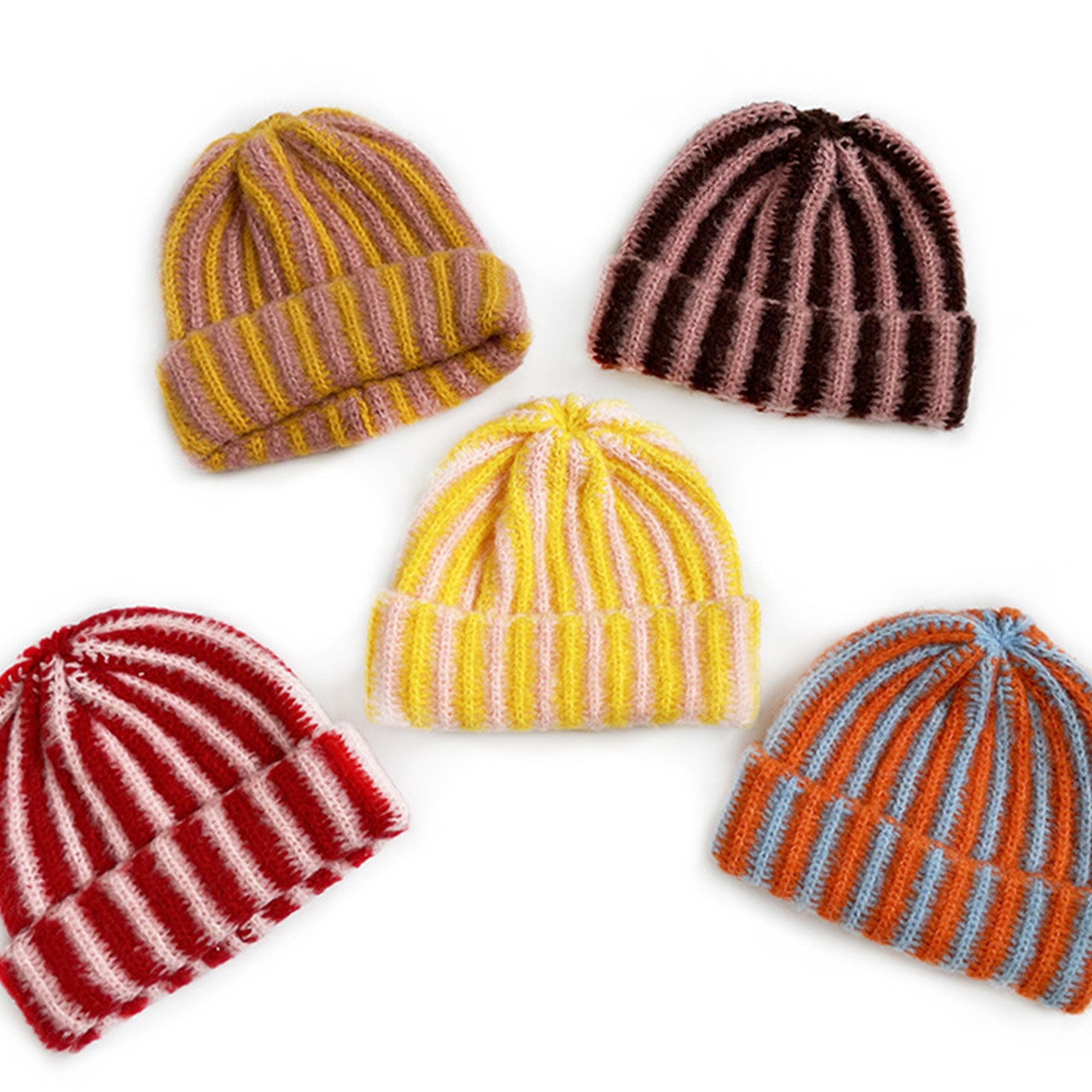 Anna-Kaci Knit Beanie with Colorblock Stripes and Folded Cuff Winter Hat