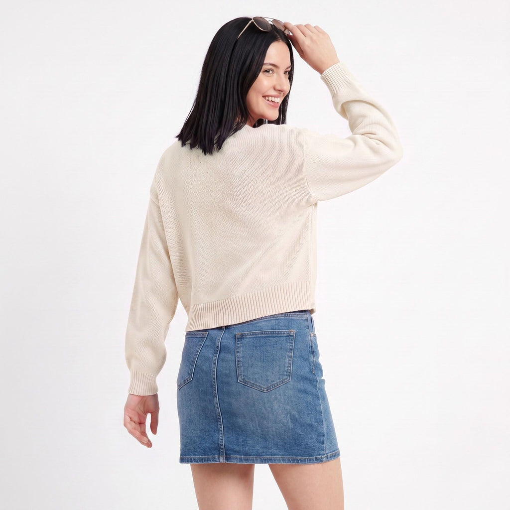 Tie-Front Long Sleeve Cropped Knit Cardigan