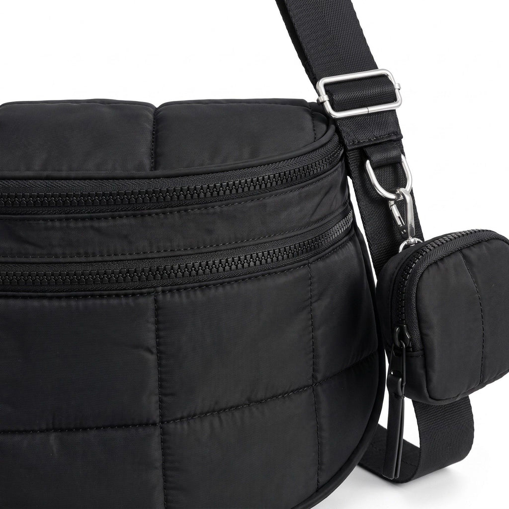 Grid Padded Saddle Crossbody Bag with Detachable Mini Pouch and Adjustable Wide Shoulder Strap 10.2x4.5x8.3in