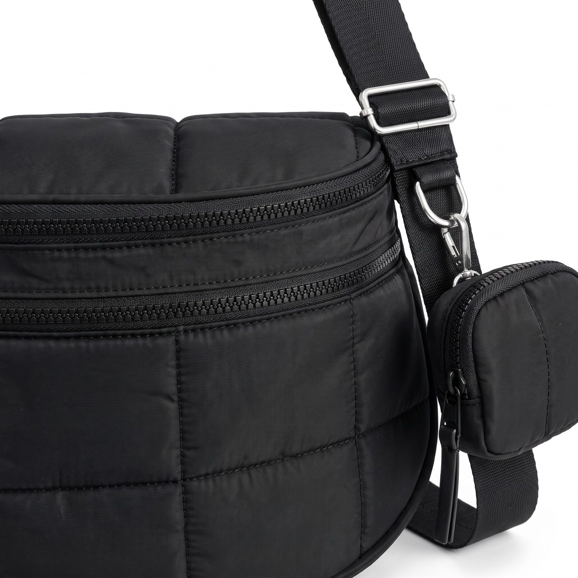 Grid Padded Saddle Crossbody Bag with Detachable Mini Pouch and Adjustable Wide Shoulder Strap 10.2x4.5x8.3in