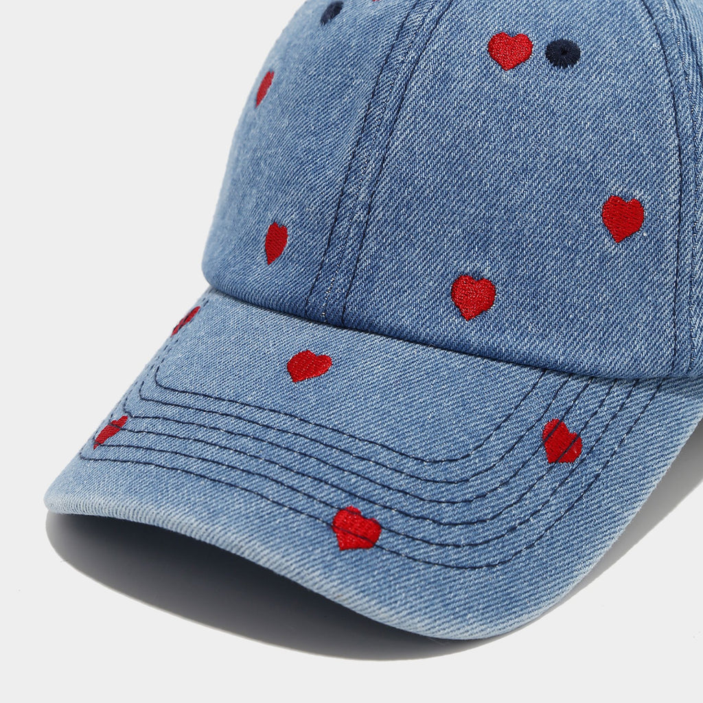 Denim Baseball Cap Heart Embroidered Adjustable Dad Hat