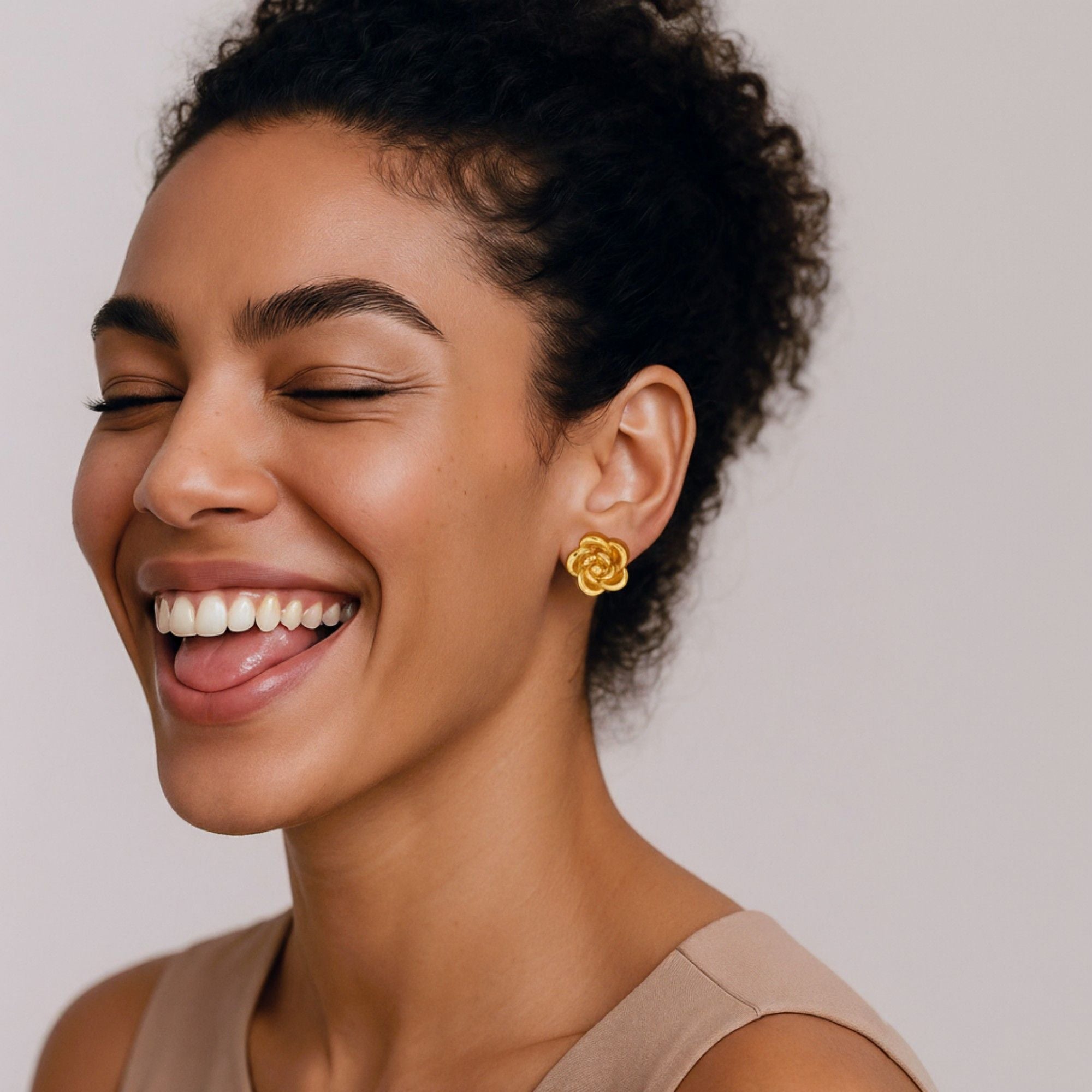 Sculpted Floral Stud Earrings with Layered Petal Detailing and Elegant Dimensional Design for a Classic Timeless Statement Look