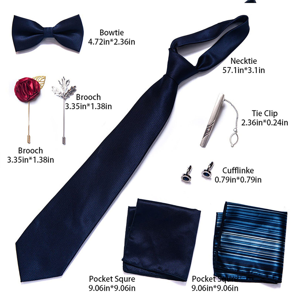 Men's Micro Grid Pattern Bow Tie Gift Set Pre-Tied Bowtie Pocket Square Cufflinks Tie Clip Formal Accessory Set