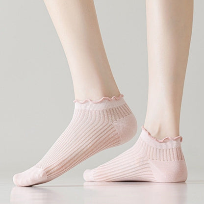Anna-Kaci Women's Ribbed Ankle Socks with Ruffle Lettuce Trim Cuff Soft Breathable Knit 3-Pack