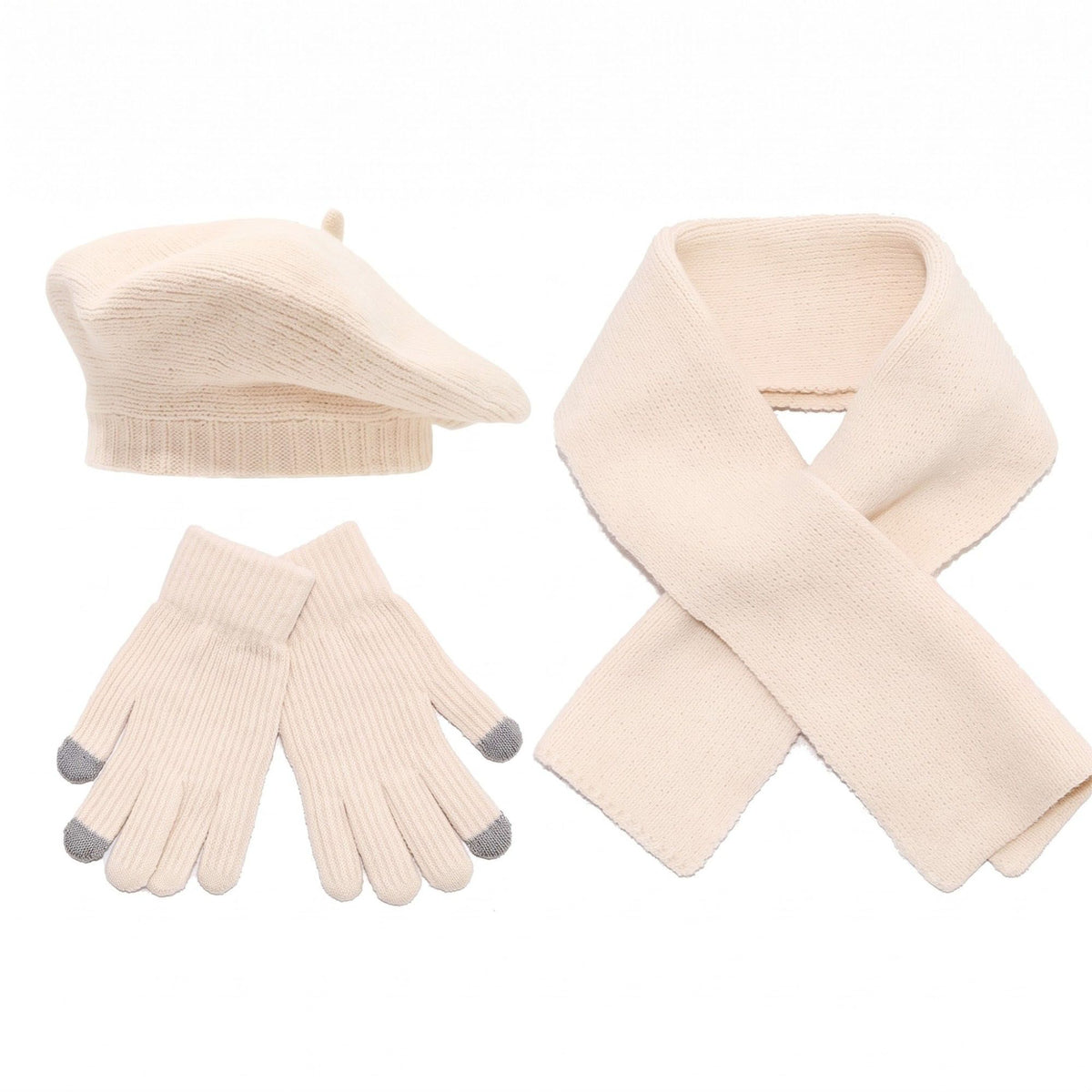 3 Piece Beret Scarf and Touchscreen Gloves Winter Set