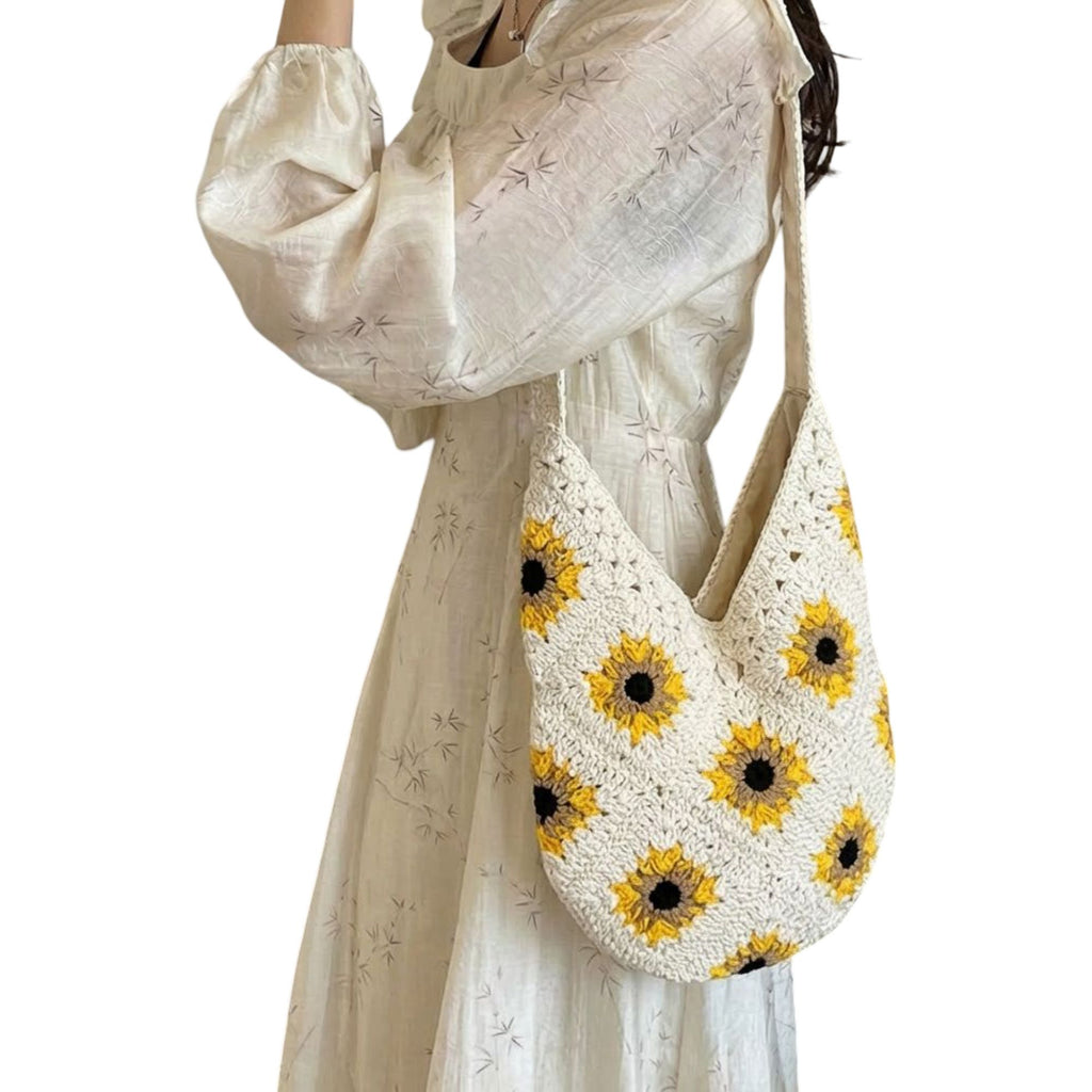 Sunflower Crochet Shoulder Tote Bag Large Capacity Handbag