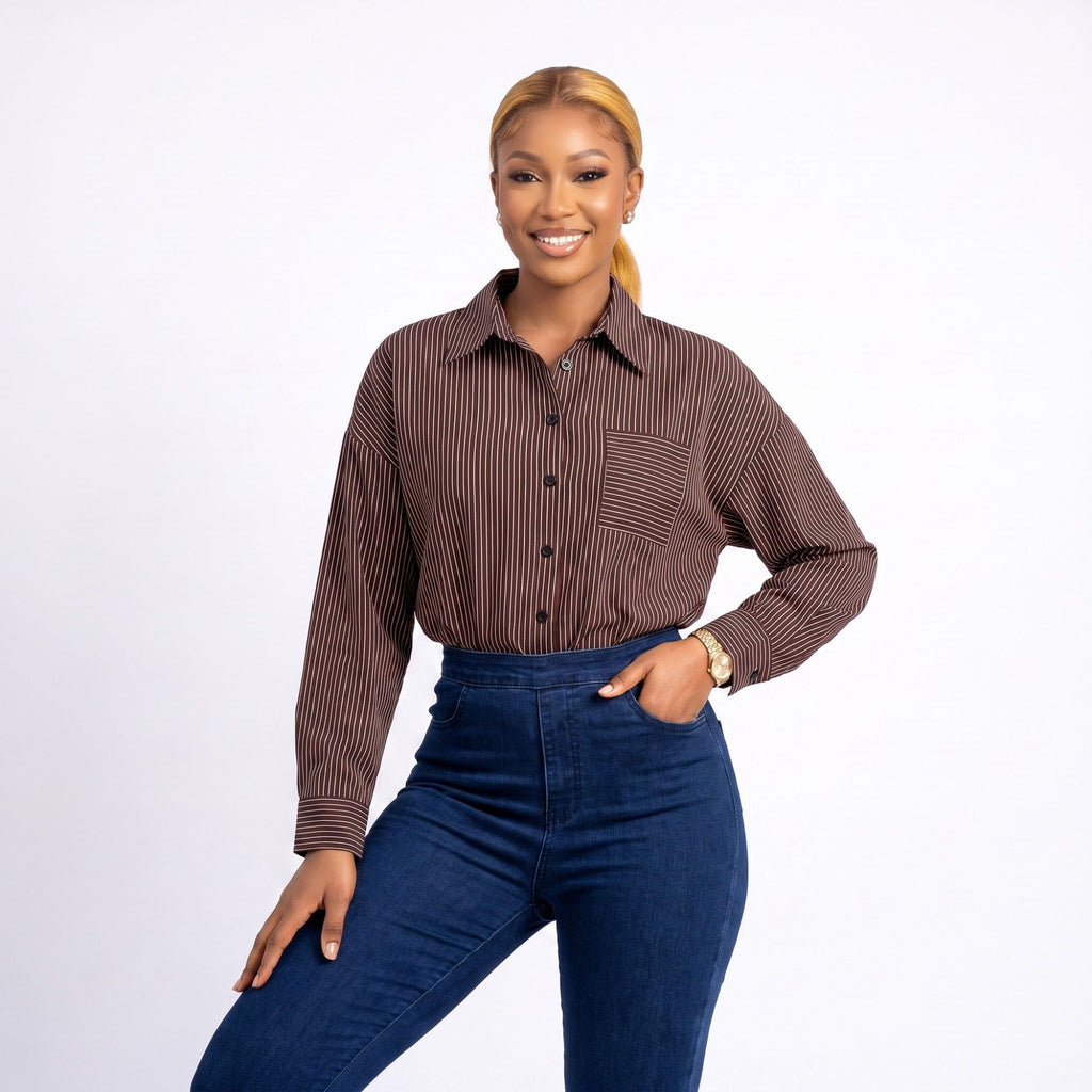 Pinstripe Button Front Collared Shirt Bodysuit