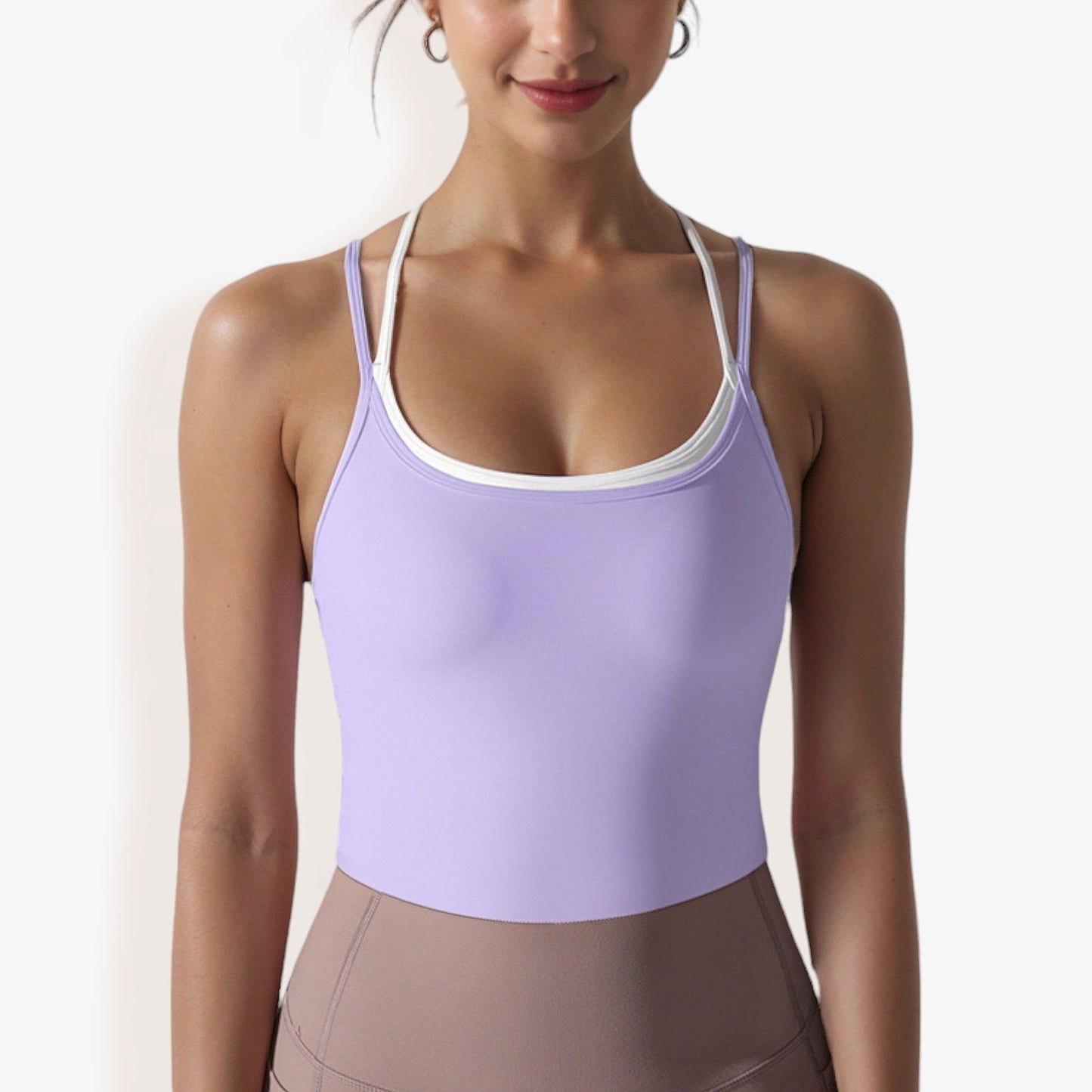 Double Strap Cropped Sports Tank with Scoop Neck