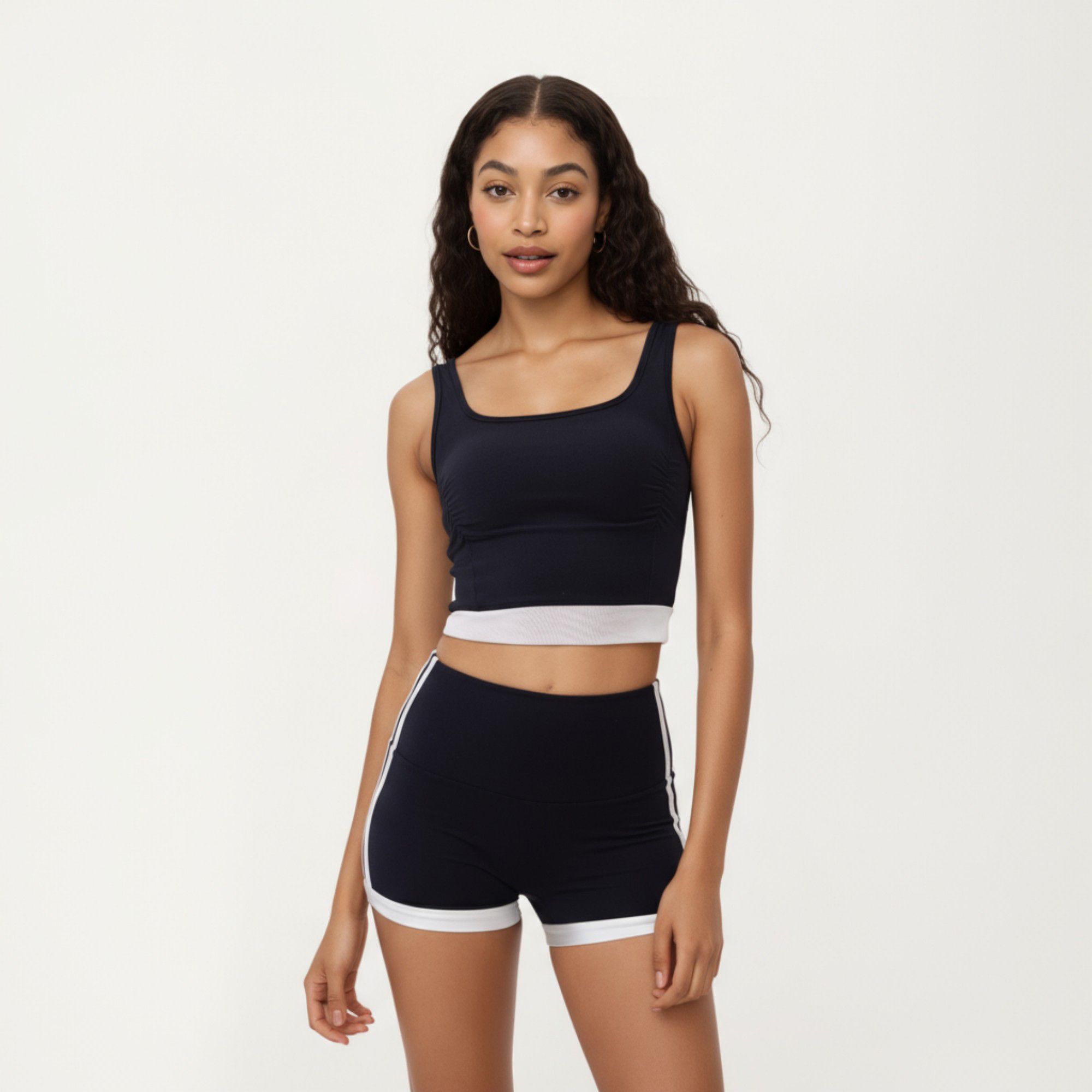 Anna-Kaci Active Women's Square Neck Cropped Active Tank Top with Contrast Elastic Hem