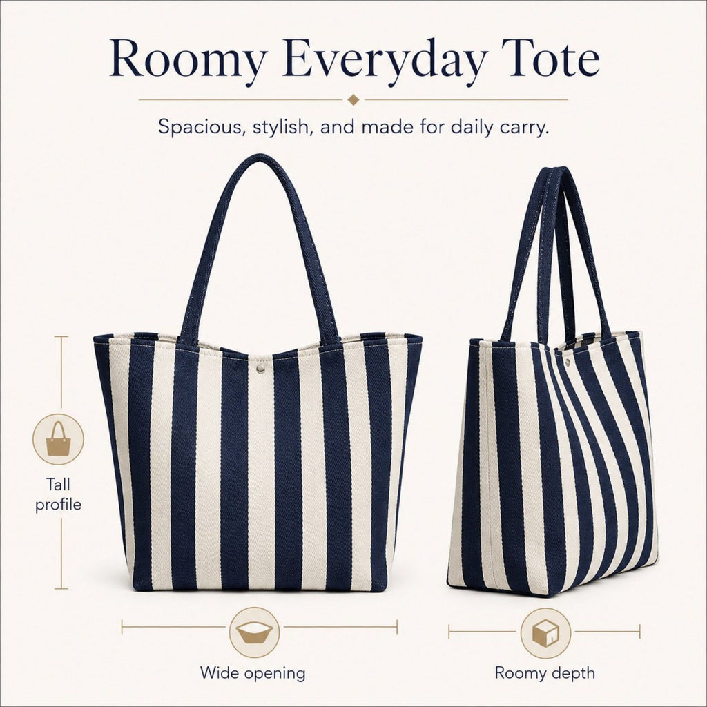 Striped Tote Bag with Large Capacity Soft Shoulder Carry Design