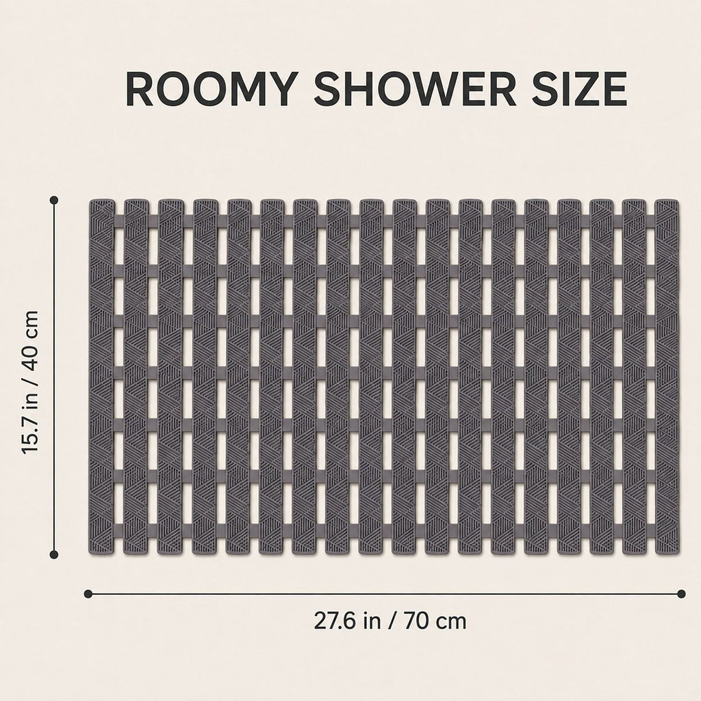Slatted Nonslip Shower Mat Quick Drain Bath Mat 15.7 x 27.6 Inches