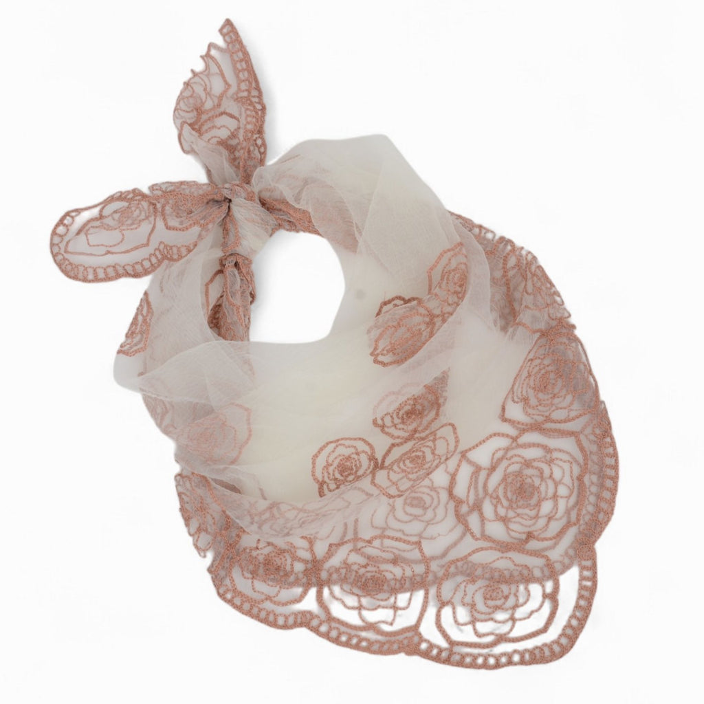 Anna-Kaci Women's Sheer Lace Neck Scarf with Embroidered Rose Floral Edging and Scalloped Trim Detail