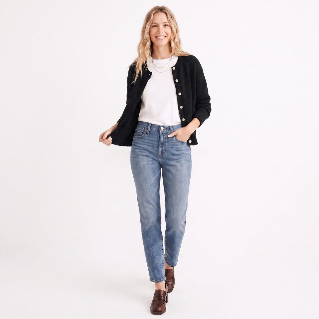 Soft Textured Button-Front Crew Neck Cardigan