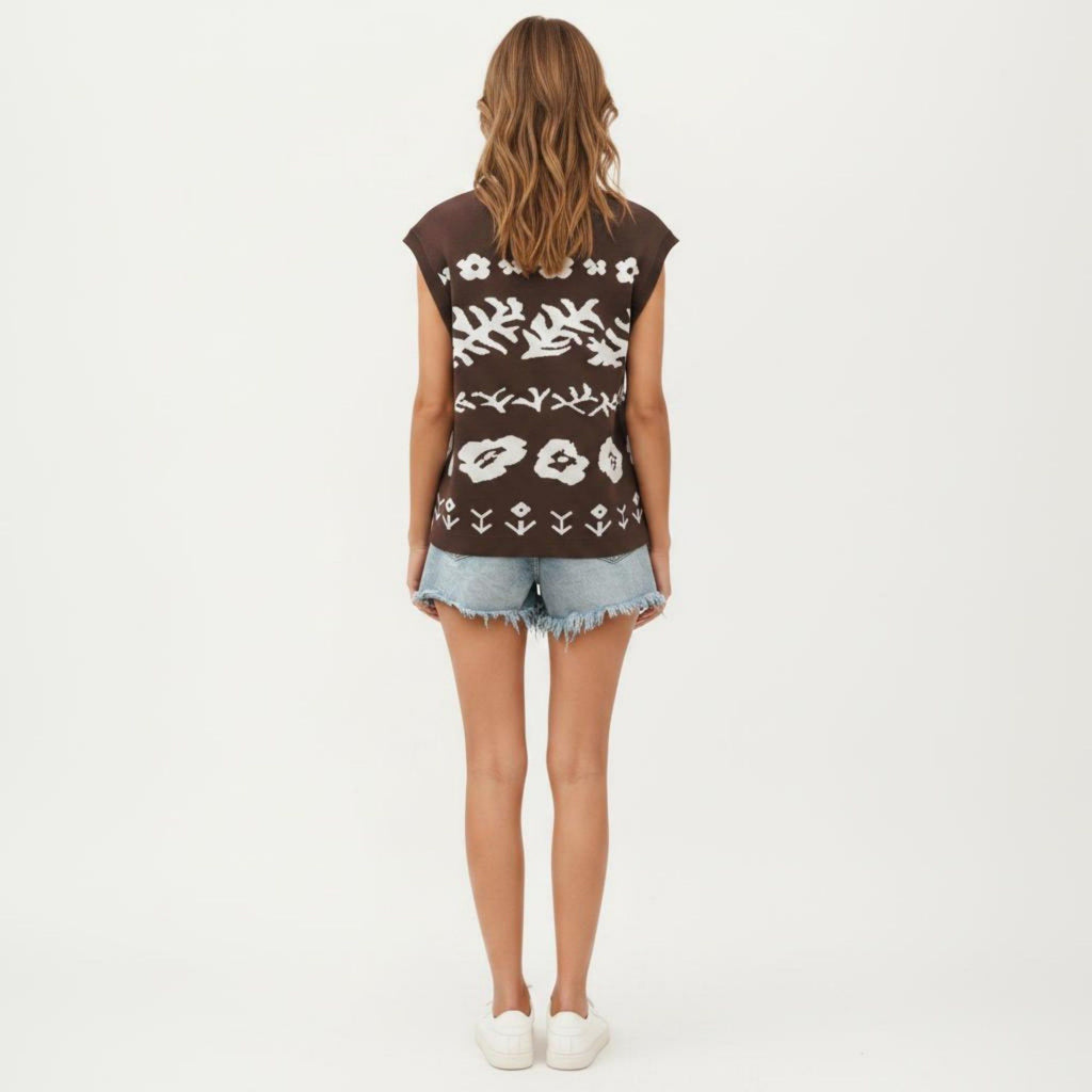 Anna-Kaci Women's Sleeveless Floral Knit Vest Top with V-Neck Front and Button Detail