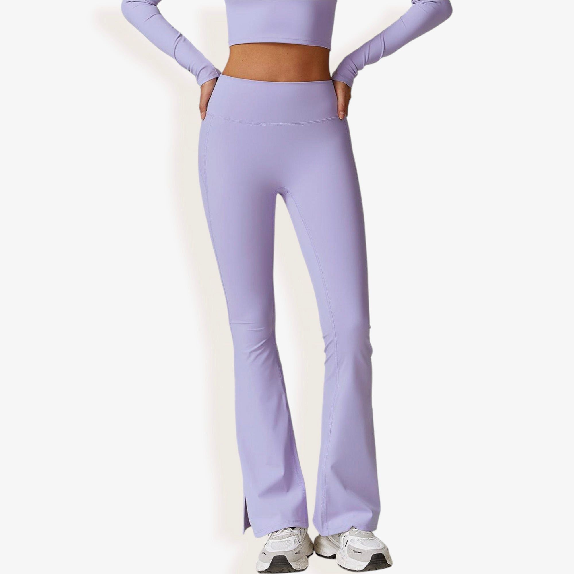 High Waist Flare Yoga Pants with Side Slit Hem for Active and Casual Wear