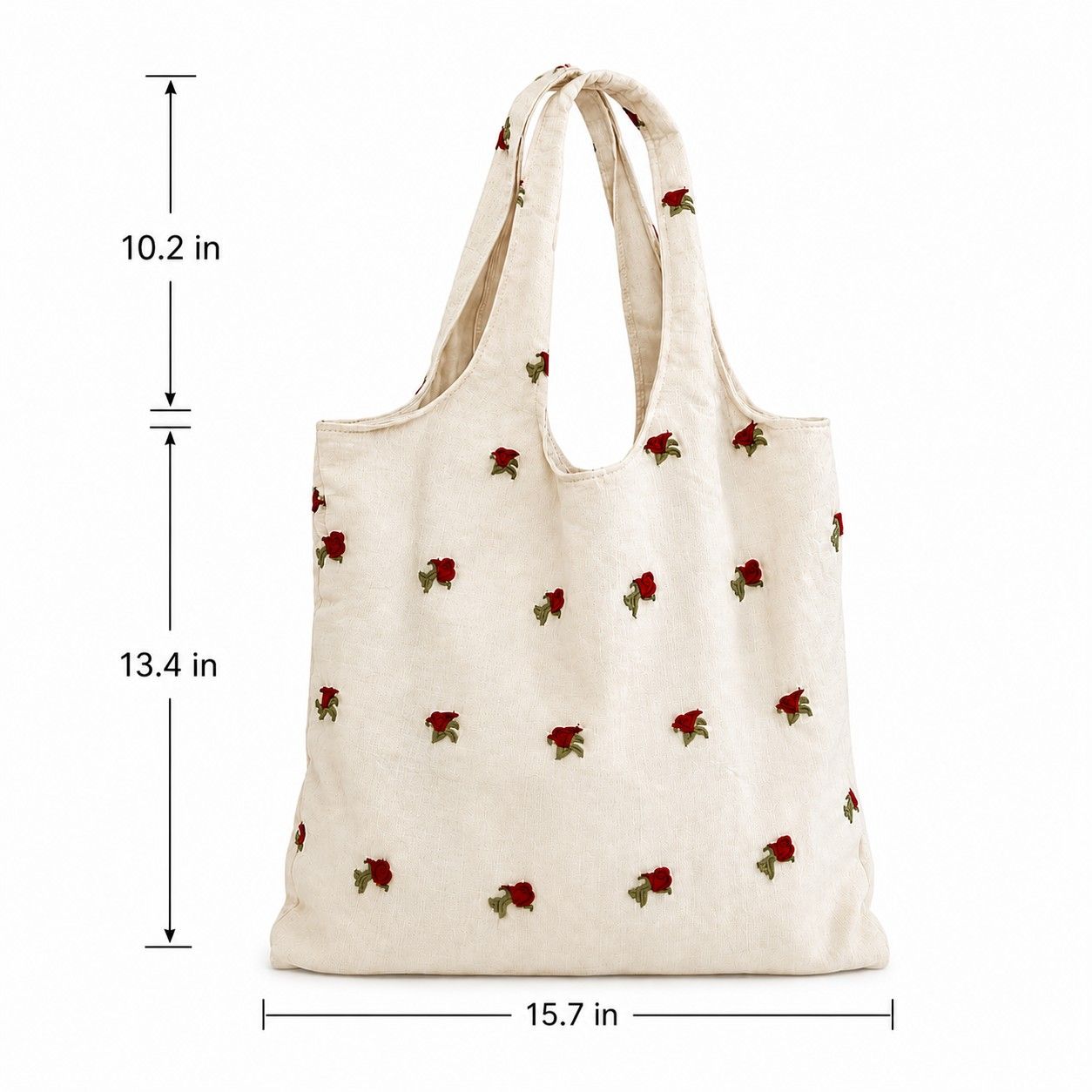 Ditsy Floral Embroidered Shoulder Tote Bag Soft Lightweight Slouchy Everyday Carryall85