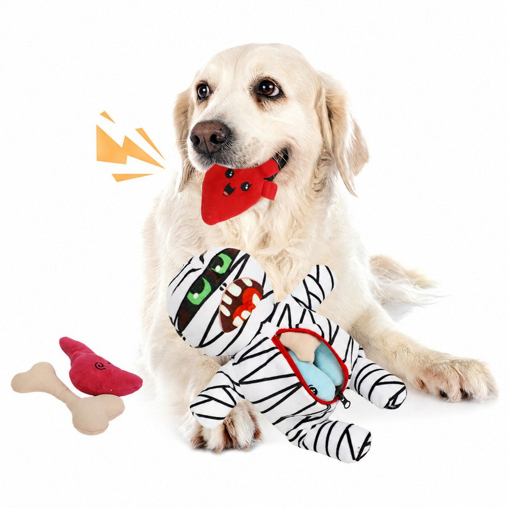 9-in-1 Interactive Mummy Dog Puzzle Toy with Squeaker and Crinkle Plush Pieces