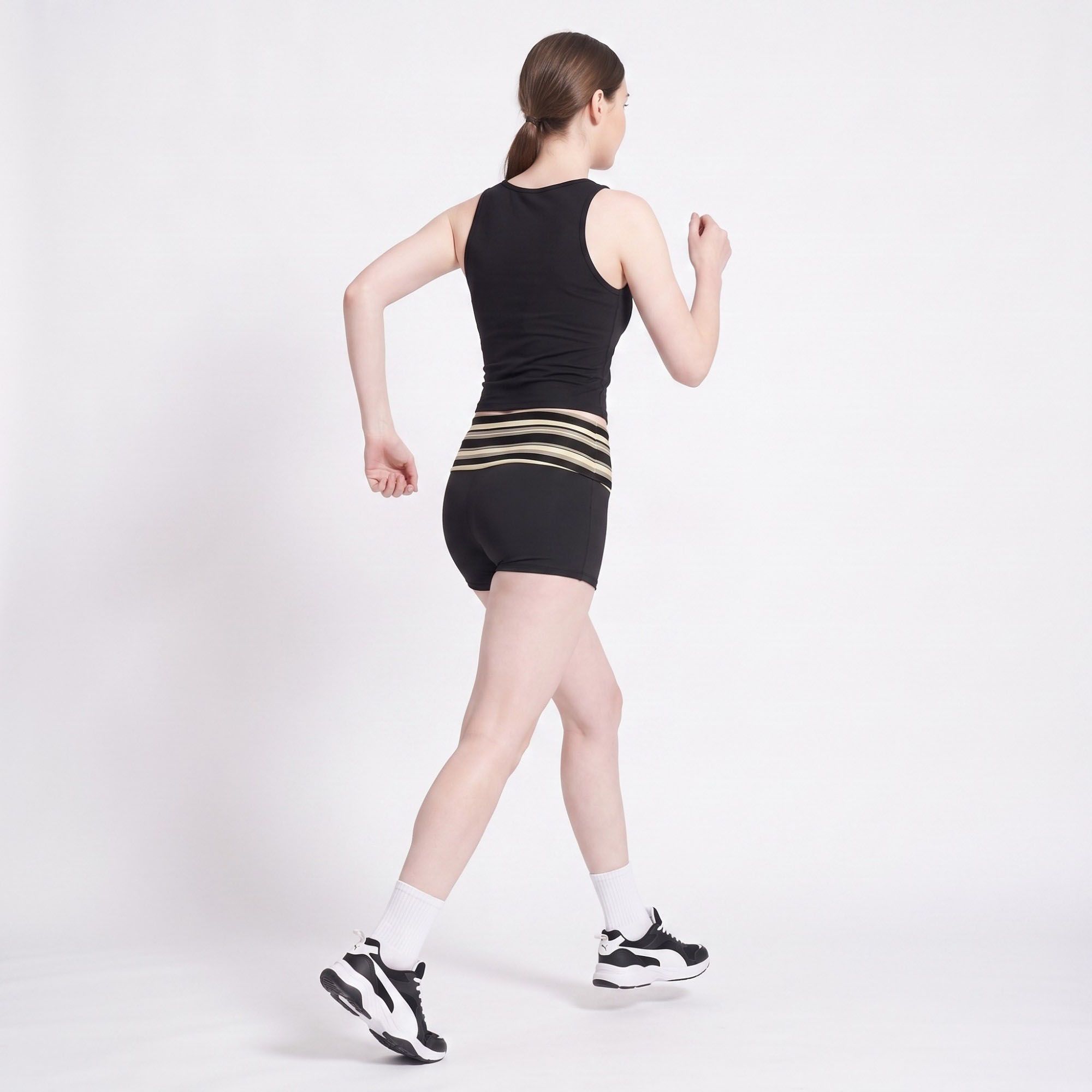 Striped Foldover Waist Fitted Athletic Shorts for Workouts Running and Everyday Activewear