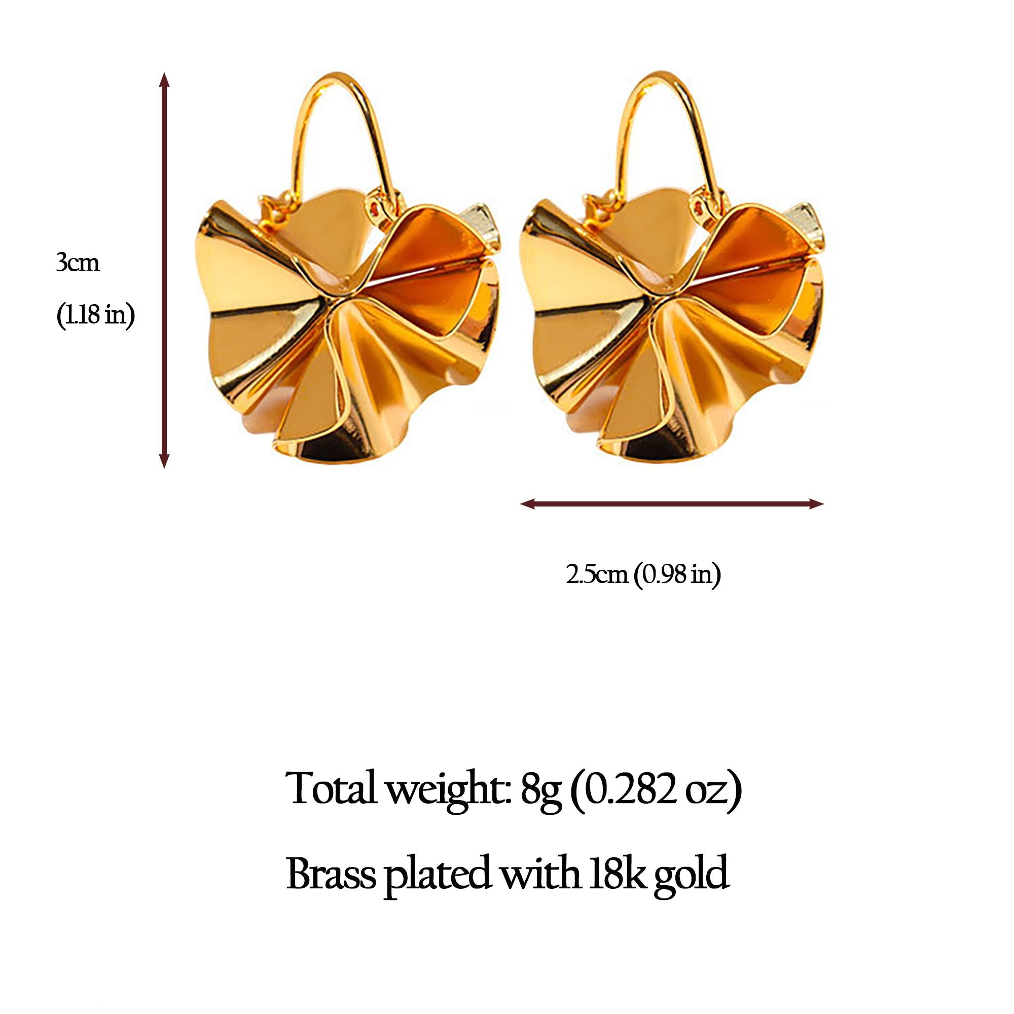 Anna-Kaci Women's Artistic Pleated Drop Earrings - Brass Statement Earrings