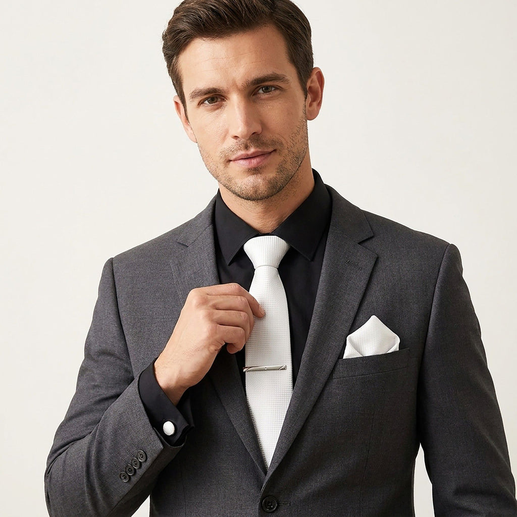 Men's Jacquard Woven Tie Set with Pocket Square Cufflinks and Tie Clip