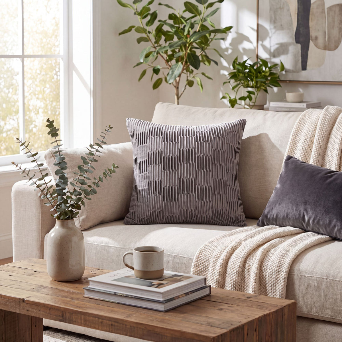 Textured Pleated Square Throw Pillow Cover Decorative Cushion Cover for Sofa Couch Bed