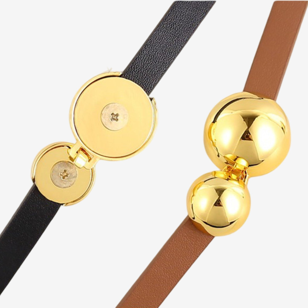 Genuine Leather Skinny Dress Belt with Double Ball Clasp 39.4in
