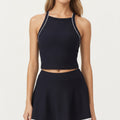 Anna-Kaci Active Women's High Neck Ribbed Cropped Tank Top with Contrast Piping Trim