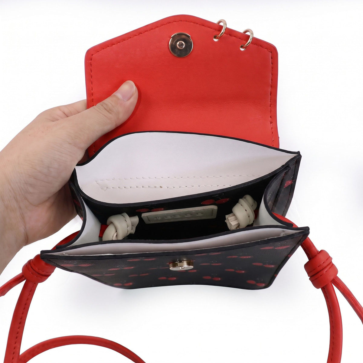 Cherry Print Flap Phone Crossbody Bag