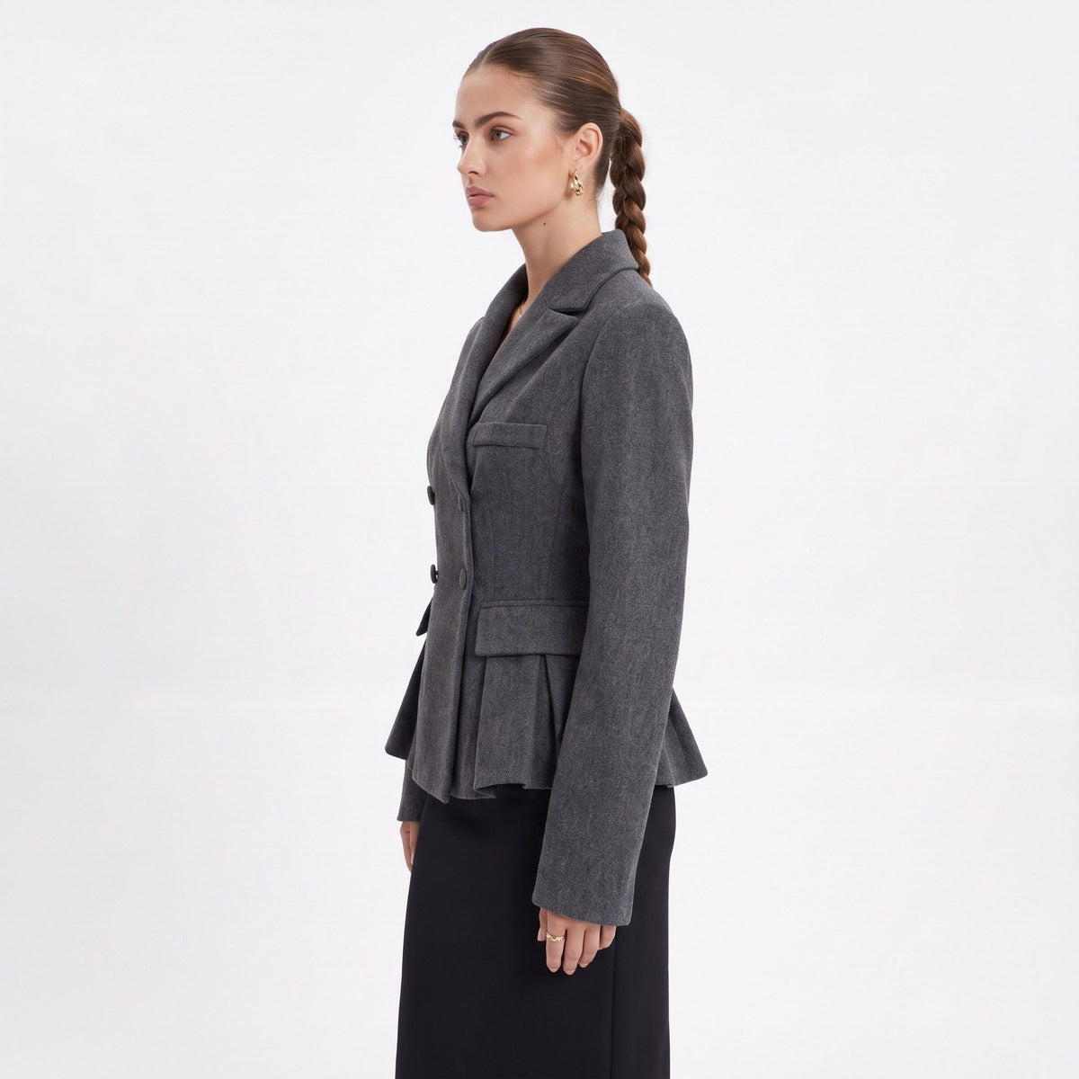 Double Breasted Peplum Blazer with Notched Lapels