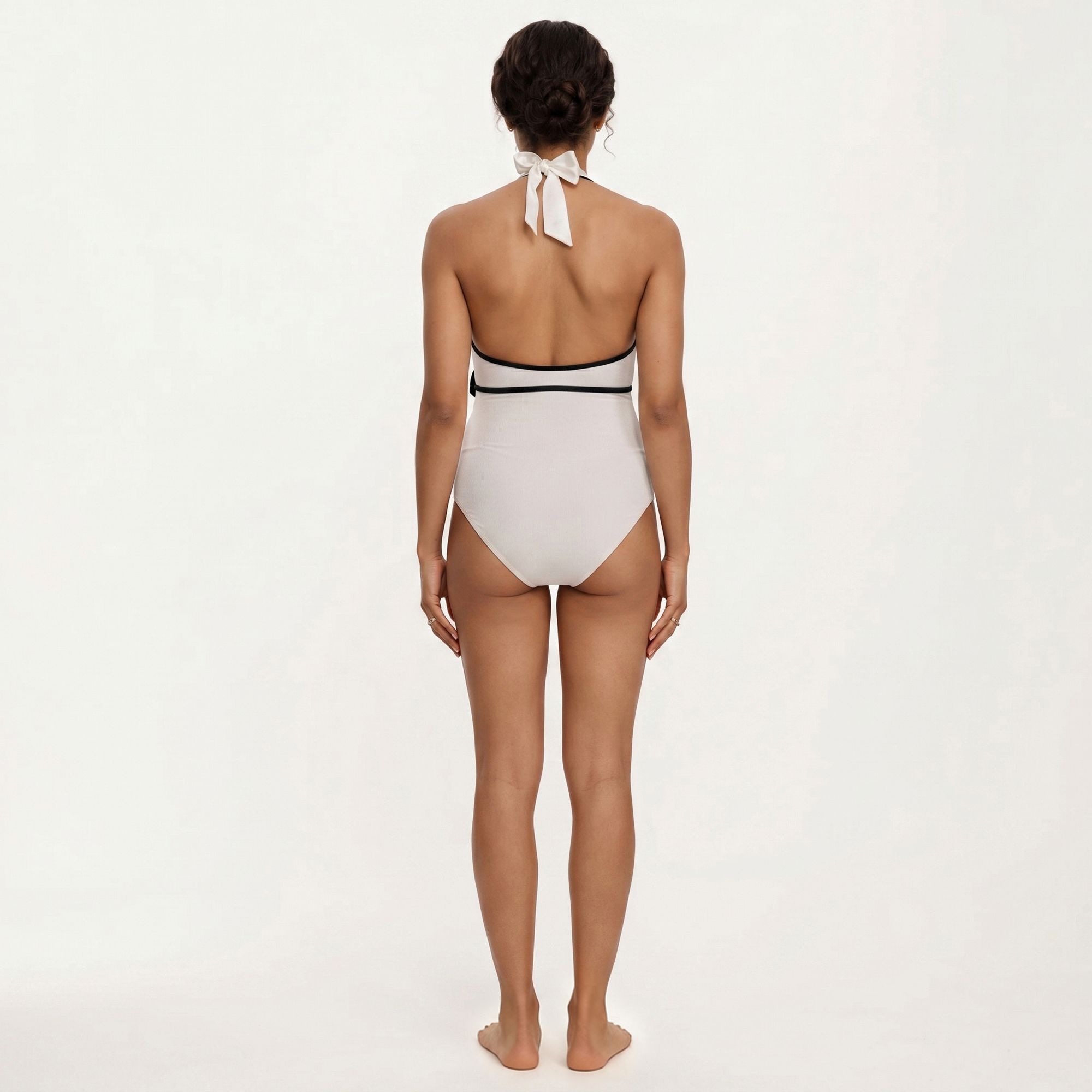 Anna-Kaci Swim Women's Maternity Ribbed One-Piece Swimsuit with Halter Neckline and Floral Tie Waist