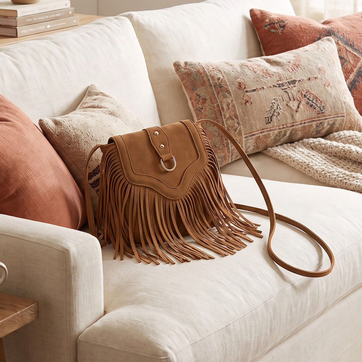 Fringe Crossbody Bag with Flap
