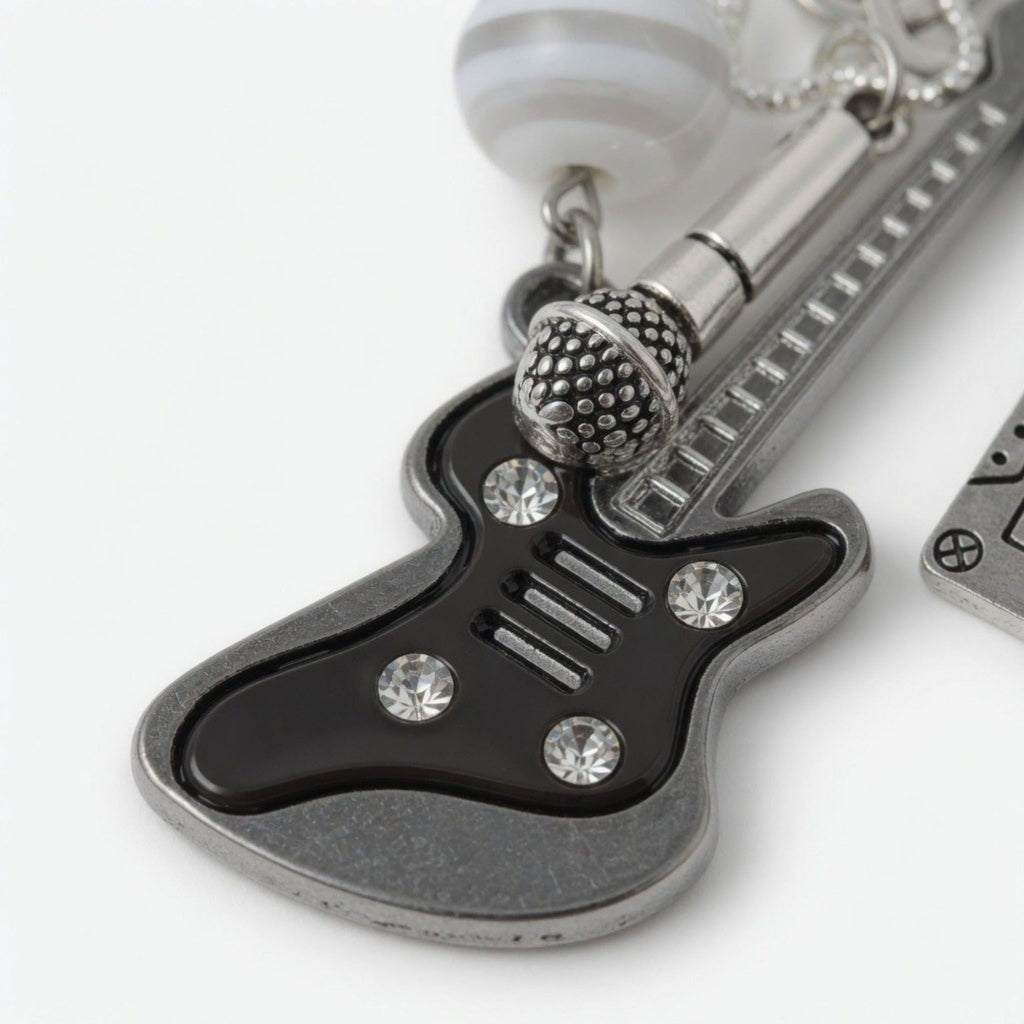 Guitar Charm Keychain with Microphone Tape Pendant Music Theme Bag Charm Key Ring Accessory