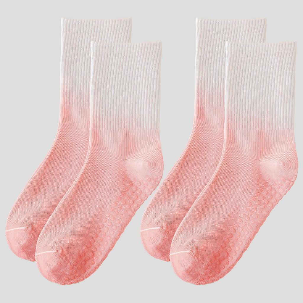 Anna-Kaci Women's Gradient Color Athletic Crew Socks Non Slip Silicone Cushioned Sole for Yoga Jogging 2 Pairs