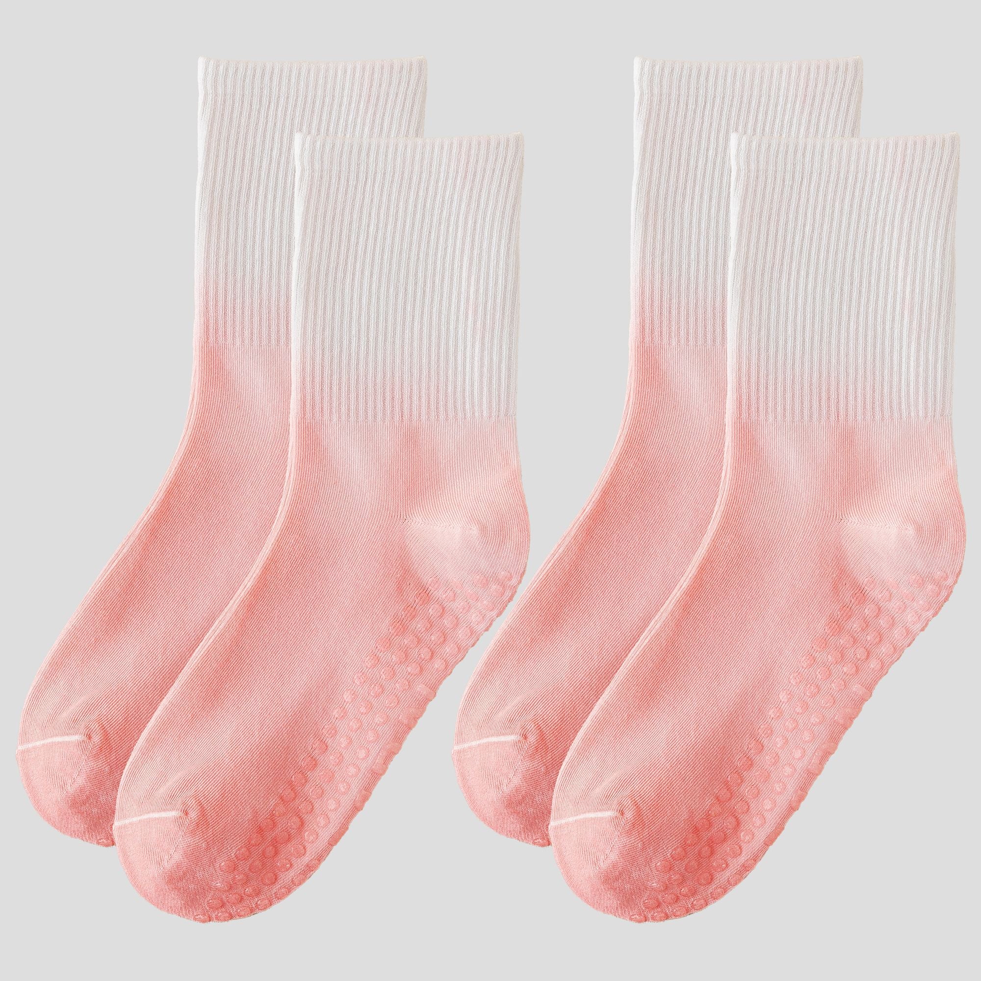 Anna-Kaci Women's Gradient Color Athletic Crew Socks Non Slip Silicone Cushioned Sole for Yoga Jogging 2 Pairs