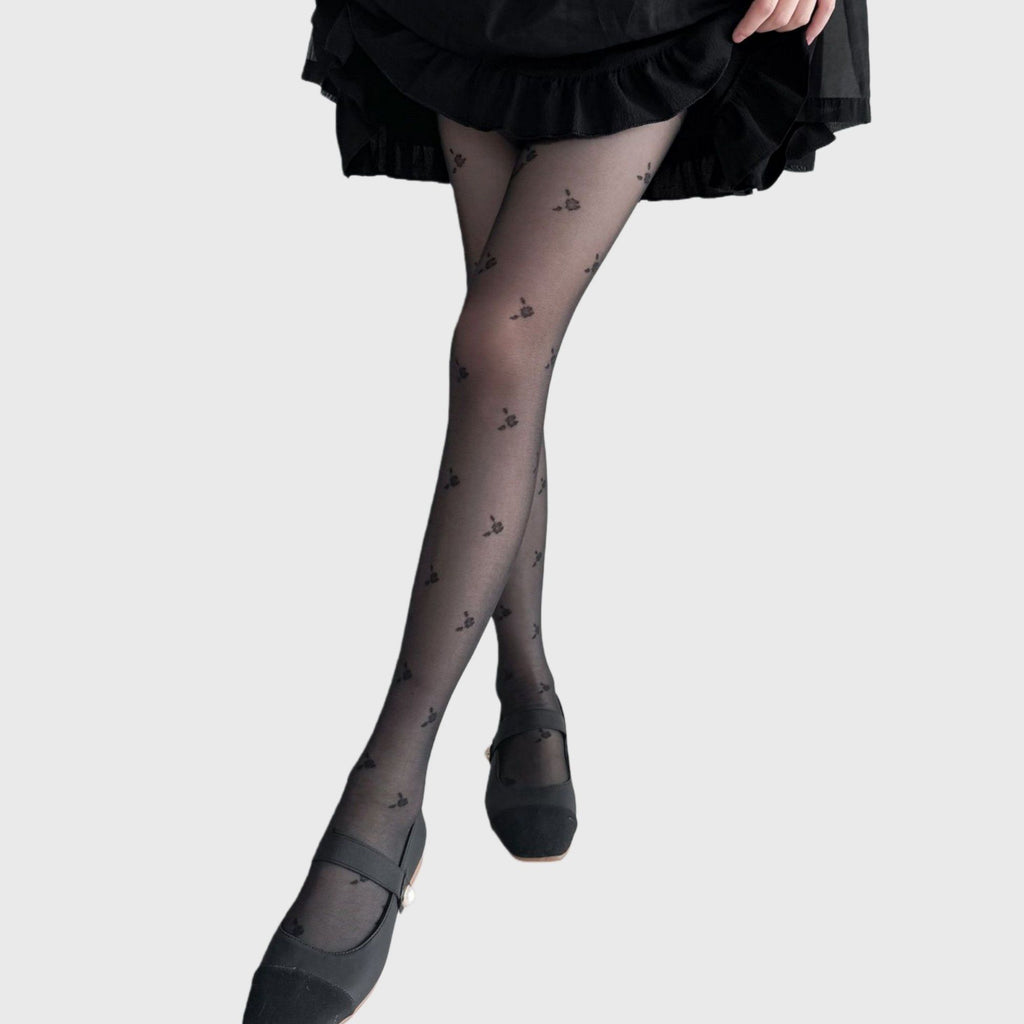 Anna-Kaci Women's 2-Piece Set Sheer Cherry Pattern Tights with Soft Stretchy Knit, Delicate Allover Motif, and Lightweight Feel