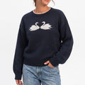 Swan Graphic Crewneck Long Sleeve Pullover Sweater